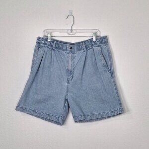 Eddie Bauer Mens Denim Shorts Sz L Elastic Waist Distressed Boho Preppy Casual